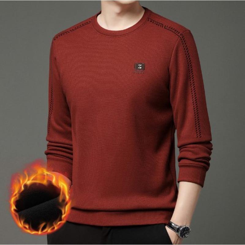 Felpa da uomo autunnale e invernale Top ispessito Nuovo stile con lana, seta di gelso e velluto Girocollo con caldo interno in maglia