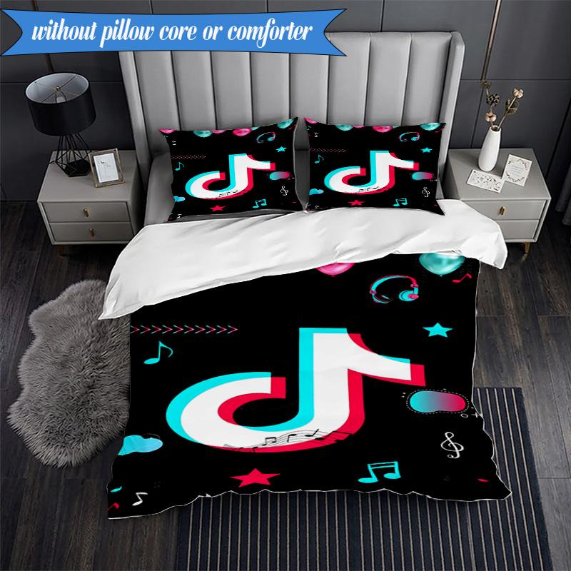 Neon Music Note 3pcs K-pop Music Group Bedding set,Ideal for Bedroom, Dormitory,Including Duvet Cover And 2pcs Pillowcases,Fan Gifts