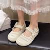 Bow Pearl Mary Jane Shoes Summer New Niche Woven Breathable Can Wear Two Platform Single Shoes