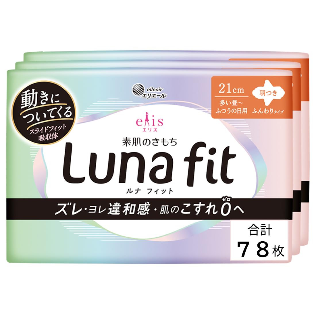 

Ellis Bare Skin Feeling Luna Fit с крылышками 21 см для обильных выделений днем до нормальных 78 штук x 3 (в течение нескольких дней) (26 упаковок) [Оптовая покупка]