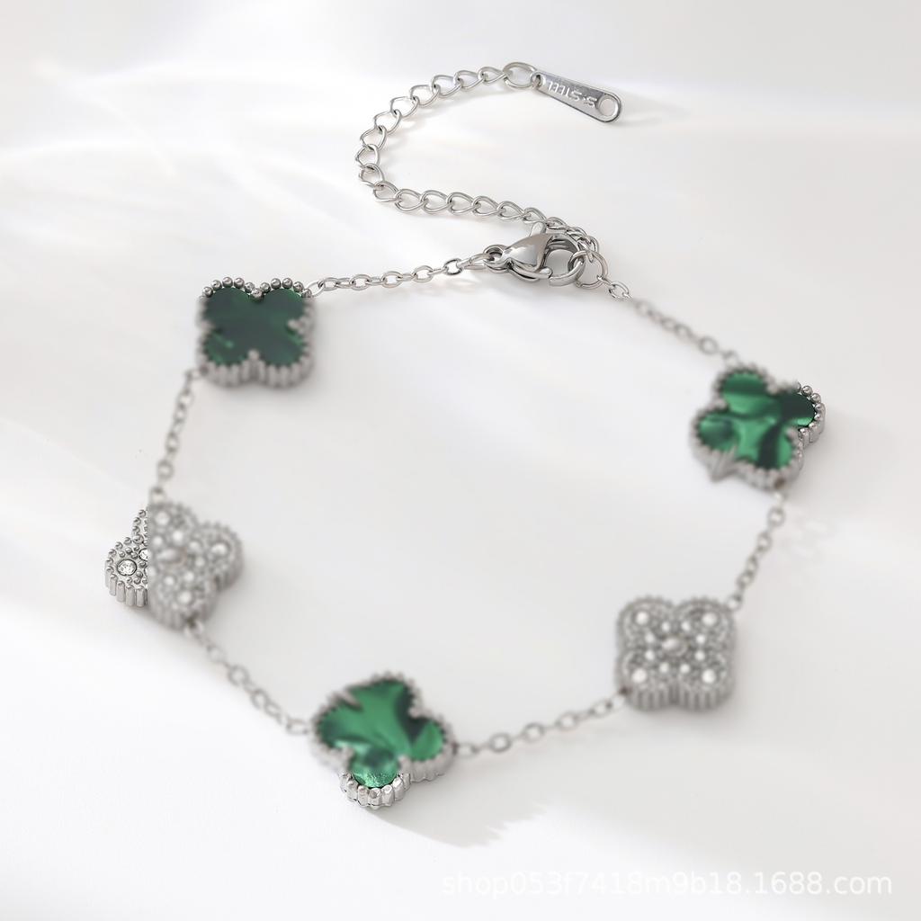 Bracciale quadrifoglio 13mm lusso leggero bracciale double-face 18K acciaio al titanio catena non scolorisce