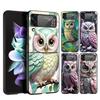 Cute Owl Hard PC Phone Case For Samsung Galaxy Z Flip 7 6 5 4 Black Cover For Galaxy Z Flip 3 Foldable Capas Fundas Coque Bags
