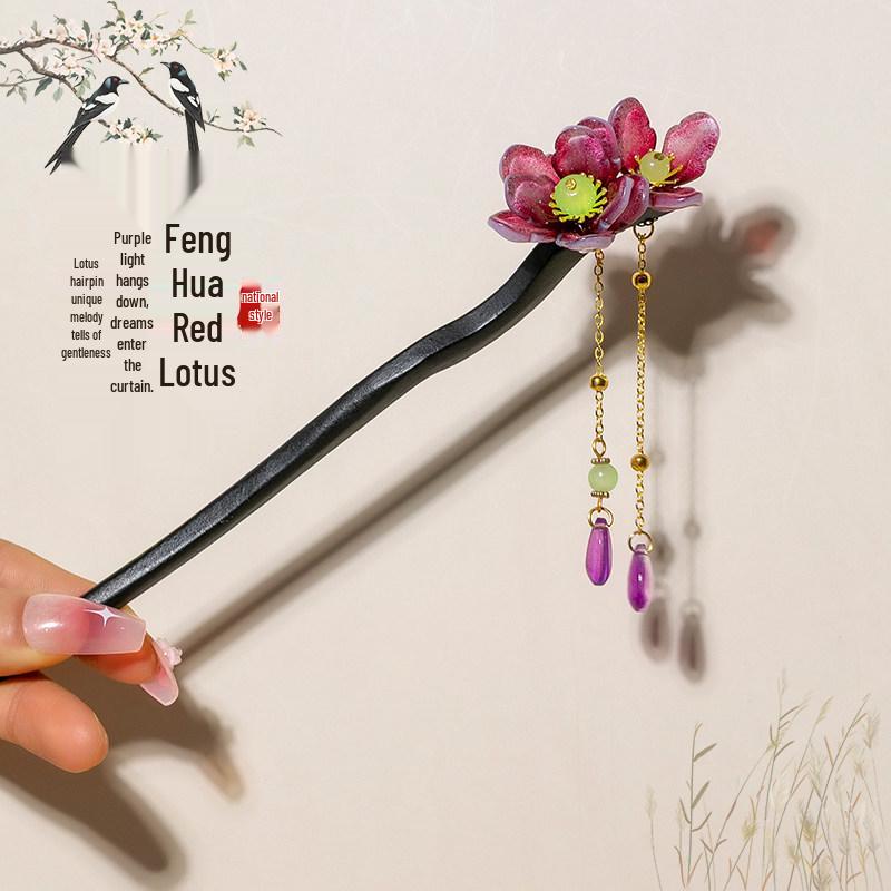 Elegant Wooden Chinese Tassel Hairpin for Hanfu | Women's Ancient Costume Hair Bun Accessory & Styling Ornament Gift.