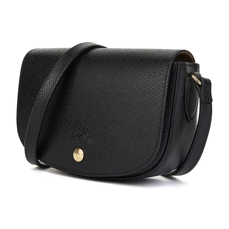 Longchamp Logo Snap Closure Leather Saddle Bag Women Shoulder Bag Black 10253HYZ001
