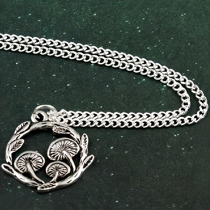 Creative Silver Plated Mushroom Moon Necklace Round Pendant Sweater Chain Gift
