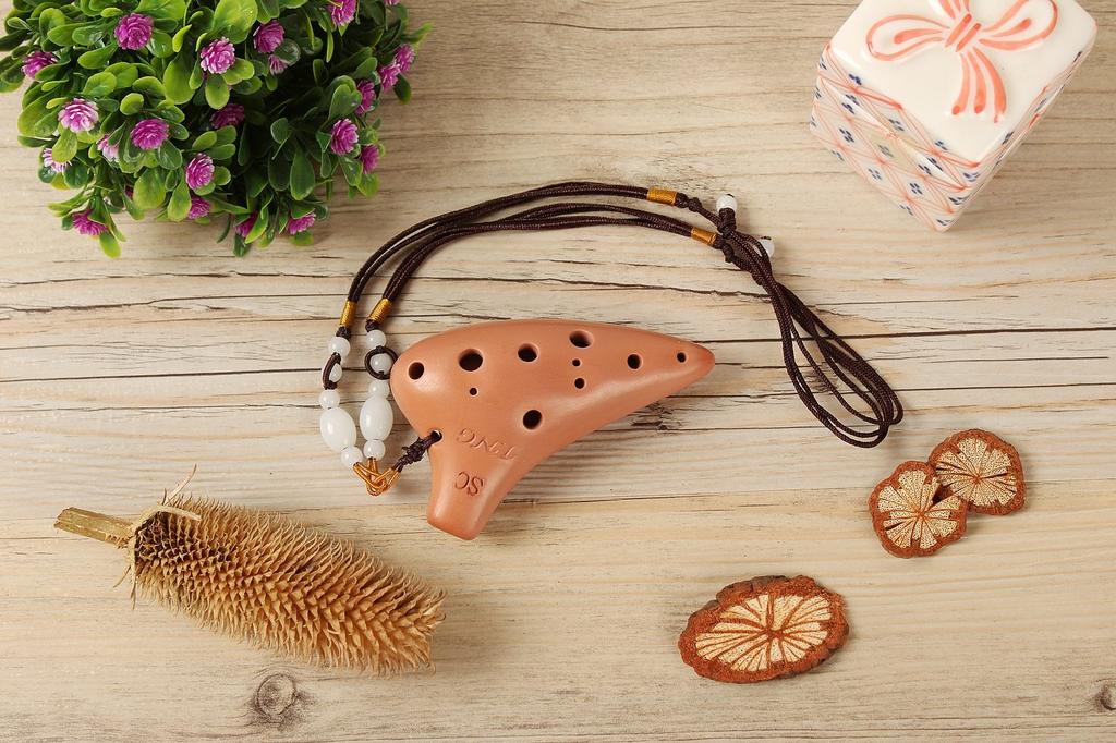 TNG Mini Ocarina [NecklaceBrown12-Hole] Premium Necklace, Single Soprano Ocarina in C Key, for Brass Instruments, Purple Sand