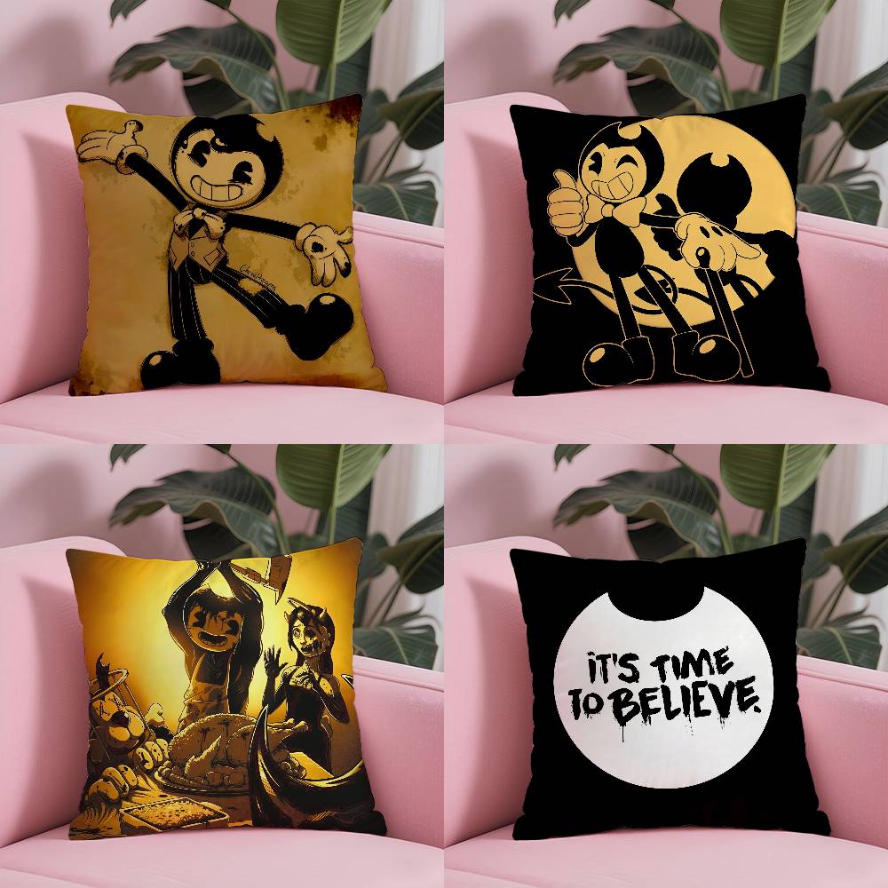 Anime Bendy and the Ink Machine Pillow Case Anti-dustmite Pillowcase Invisible Zipper Silky Short Plush Sofa Cushion Cover