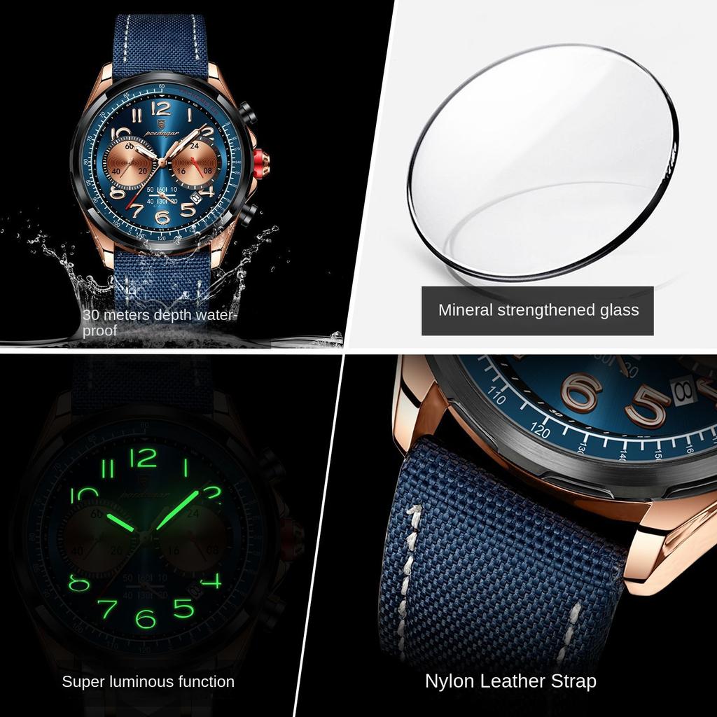 Luxury Watch Men Quartz Nylon Leather Strap Man Wristwatch Waterproof Luminous Chronograph Date Men's Watches