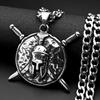 Vintage Nordic Vikings Spartan Warrior Sword Shield Pendant Necklace For Men Stainless Steel Silver Color Helmet Jewelry Gifts
