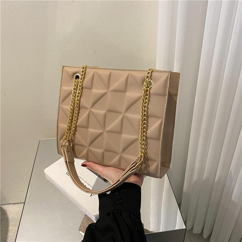 Niche Fashion Checkered Chain Women's Bag French Casual Shoulder Crossbody Bag ins Style Simple Underarm Bag PU Material
