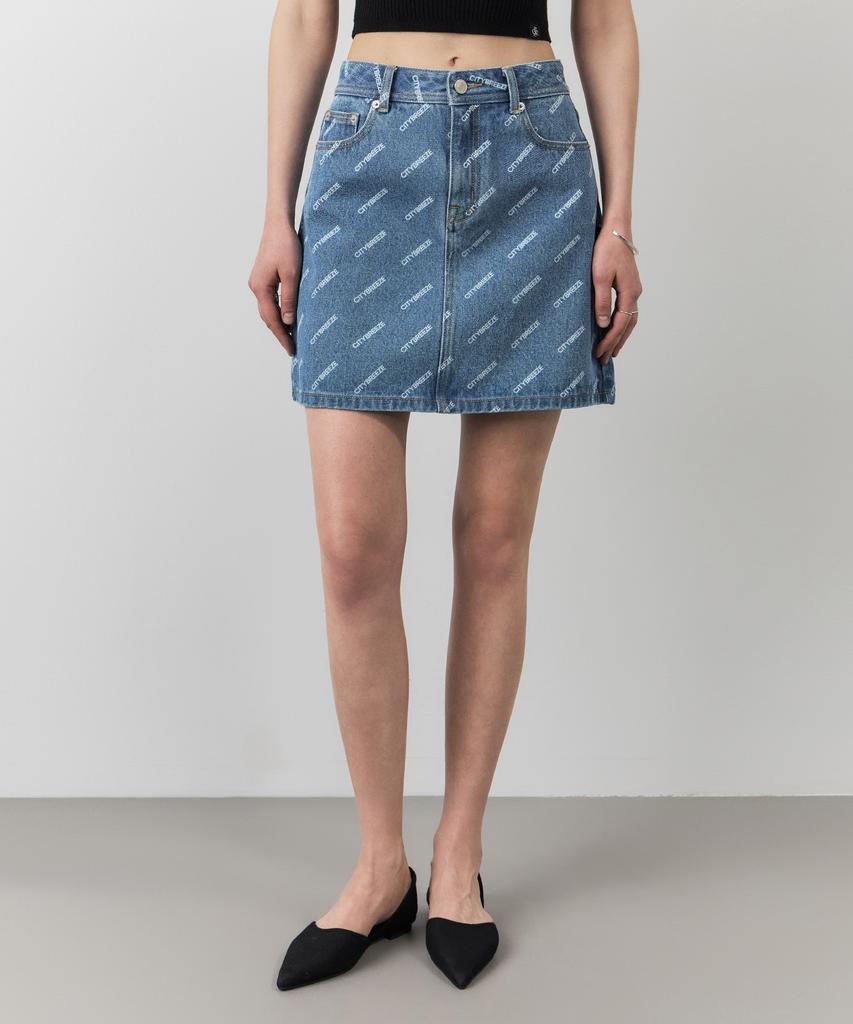 CITYBREEZE Logo Print Denim Skirt_Indigo