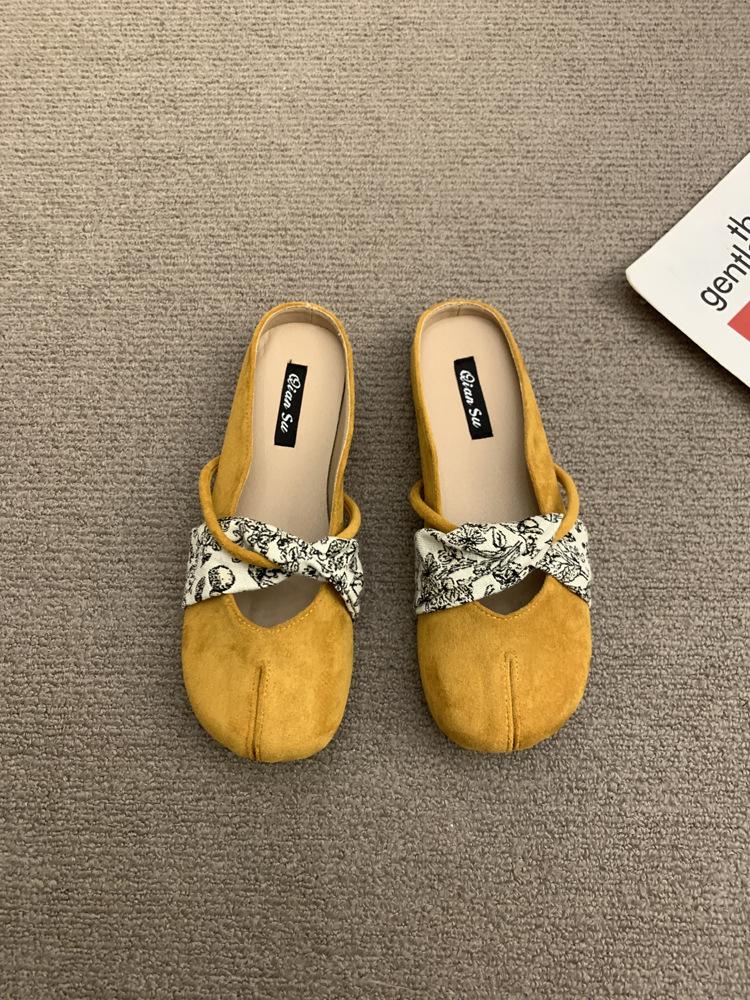 2025 Summer New Late Evening Breeze Gentle Heeless Lazy with Skirt French Bag Head Half Slippers Women's Summer Wear