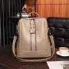 Women's PU Backpack Double Zipper Solid Color Retro Large Capacity School Bag Multifunctional Shoulder Bag