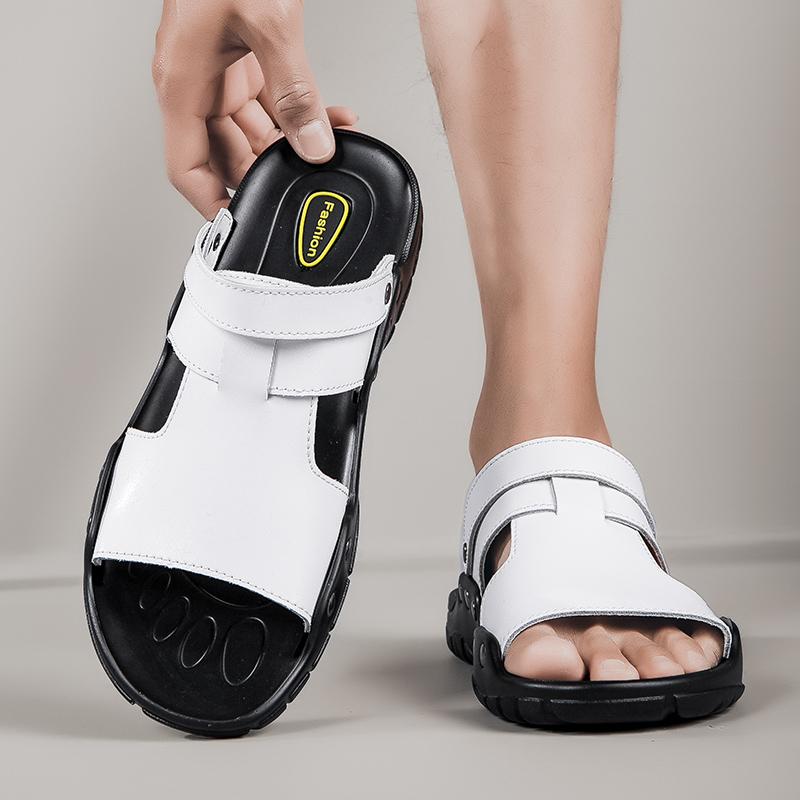 2024 Summer New Men's Versatile Fashion Two Wear Casual Leather Shoes Sandals Simple Outdoor Comfortable Anti Slip Beach Shoes