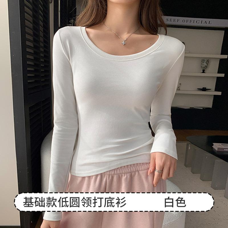 6 Strictly Selected 5 Cotton Round Neck Front Shoulder Bottoming Shirt Women's Spring Inner Slim and Thin T-shirt