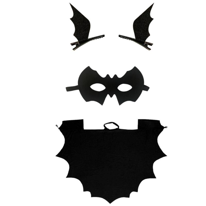 Halloween Vampire Bat Costume Halloween Bat Cape, Halloween Bat Eye Mask Bat and Hair Clips for Kid Halloween Party 140