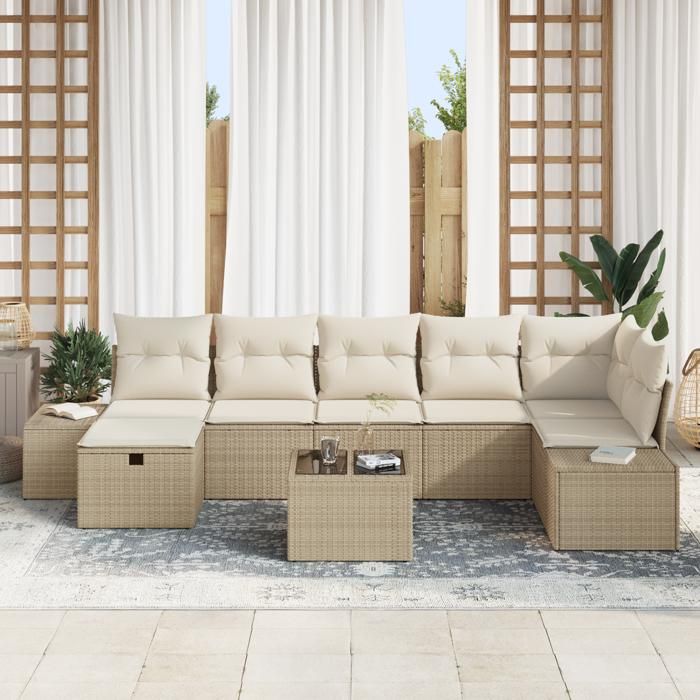 VidaXL Ensemble de 8 Pièces avec Coussins Beige en Poly Rotin 3359410