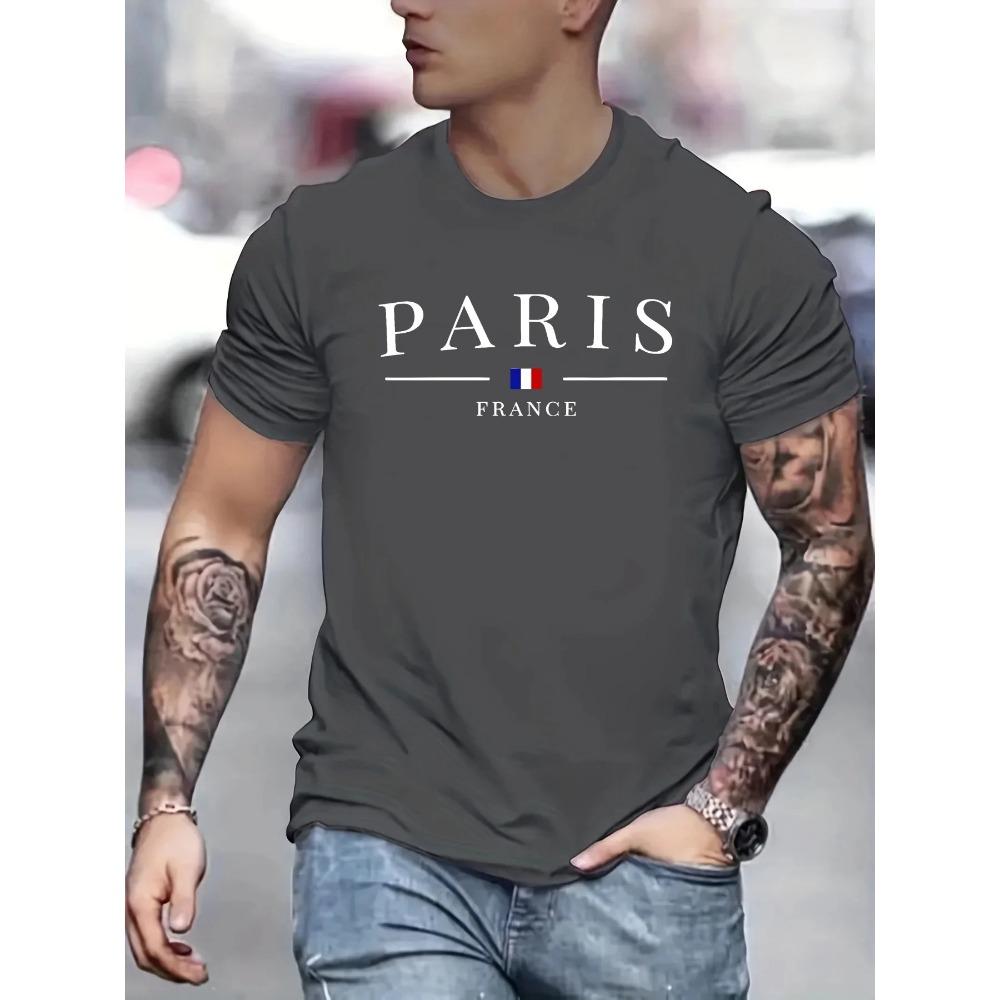 Summer Men's 100% Cotton Casual Loose Large Size French Pattern Printed Comfortable Round Neck Short Sleeve T-shirt Top