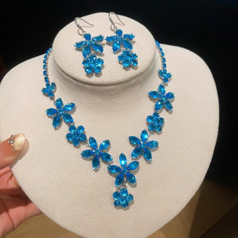 Waterdrop Zircon Inlaid Earrings Necklace Set Luxury Style Fashion Jewelry Women
