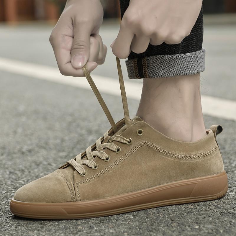 Fashion Fashion Suede Leather Men Casual Vulcanized Shoes Comfy Flat Walking Board Shoes Genuine Leather Outdoor Antiskid Walking Shoes