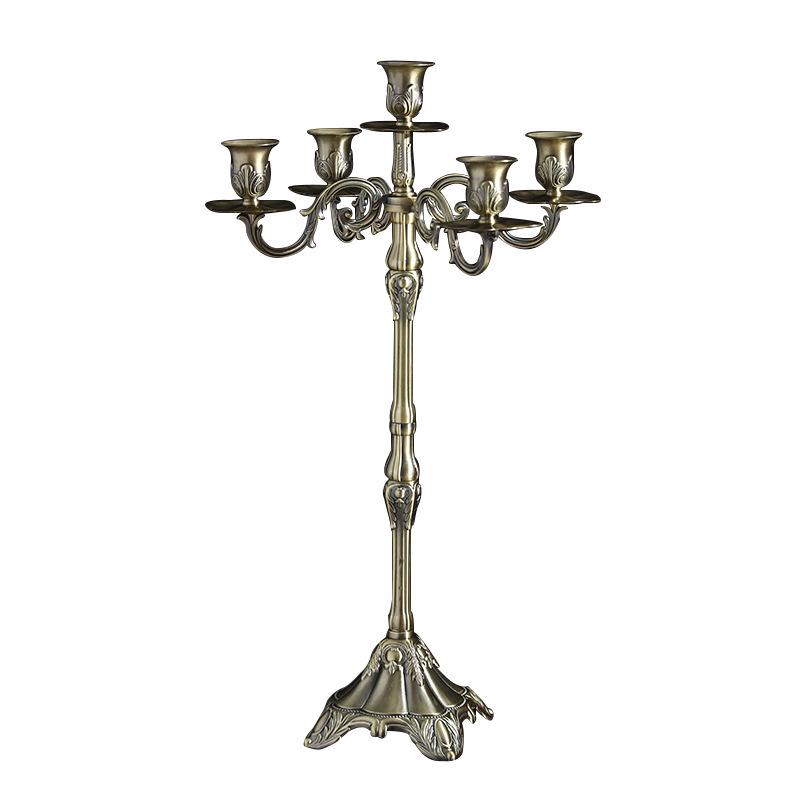 Bronze Retro Metal Candlestick with Three and Five Heads for Hotel, Wedding, or Restaurant Candlelight Dinners.