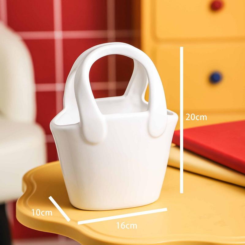 Ceramic Vase Handbag Flower Arrangement Accessories Bag and Vase Ceramic Handicrafts Terrarium Home Decoration Accessories