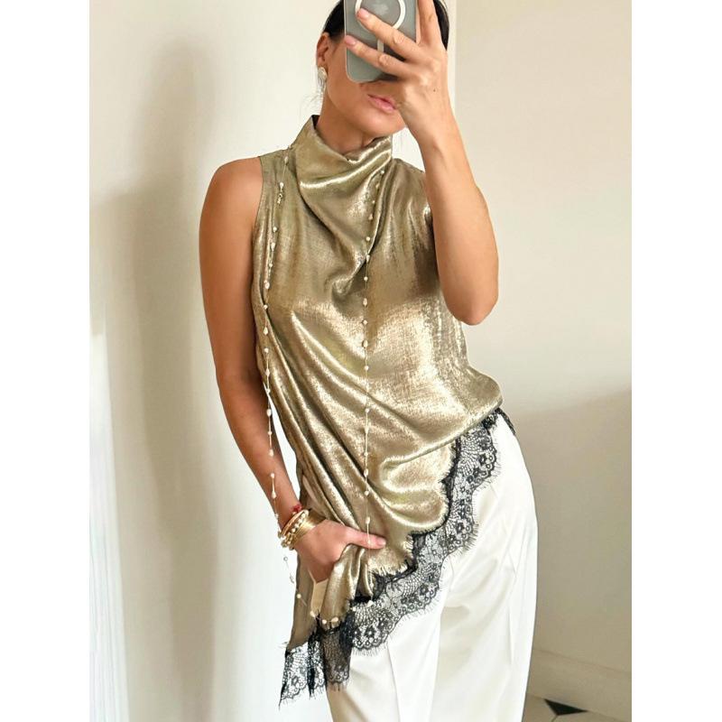 2026 New Fashion Sexy Sleeveless Women's Lace Trim Vest - European and American Style