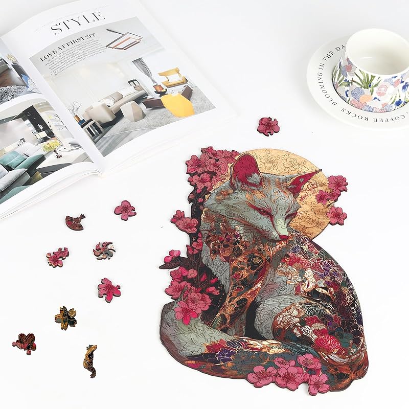 200-teiliges Holz-Puzzle, Platinfuchs (23,4 x 32 cm), 3mm Dick, Unregelmäßige Formstücke, Bruchfest, Laserschnitt, für Erwachsene, Heimdekoration,