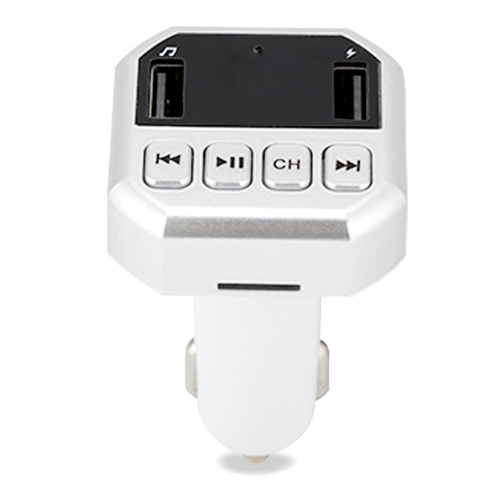 CARB8 Car FM Transmitter Bluetooth HD MP3 Player Hands free Calling Kit USB Charger(Silver)