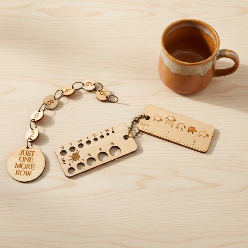 Compact Knitting and Crochet Wooden Density Gauge and Marker for On-the-Go Crafters
