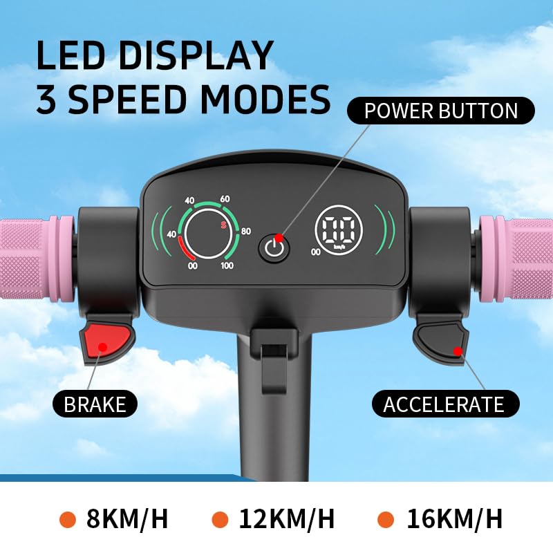 E-Scooter (6-12 Y), 6.5" Foldable Kids Scooter with Front & Rear Spring Suspension, Max Speed 16 Km/h, Range 10-12 Km, Suitable for Girls & Boys