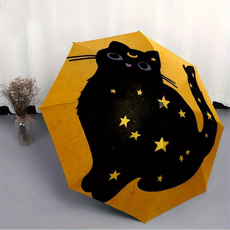 1pc Moon Cat Automatic Open/close Folding Compact Umbrella, 8-Rib Sturdy Canopy, Lightweight Portable, Commuting Use, Gift, Outdoor Umbrella, Travel E