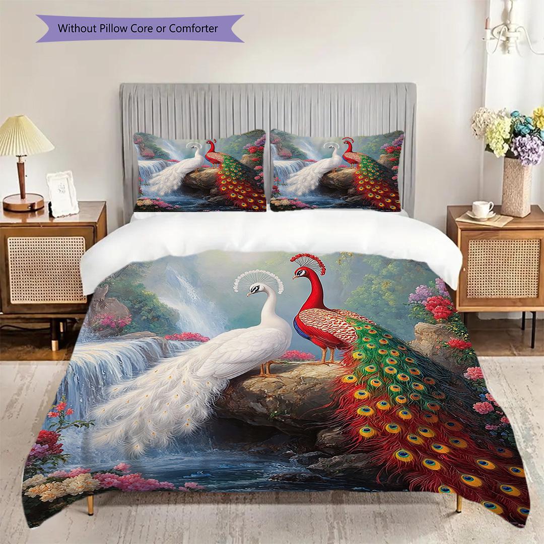 

Peacock Pattern Bedding Quilt Set Quilt Cover Pillowcase Home Decoration Birthday Gift (1 * duvet cover + 2 * pillowcase, without core) 135x200cm