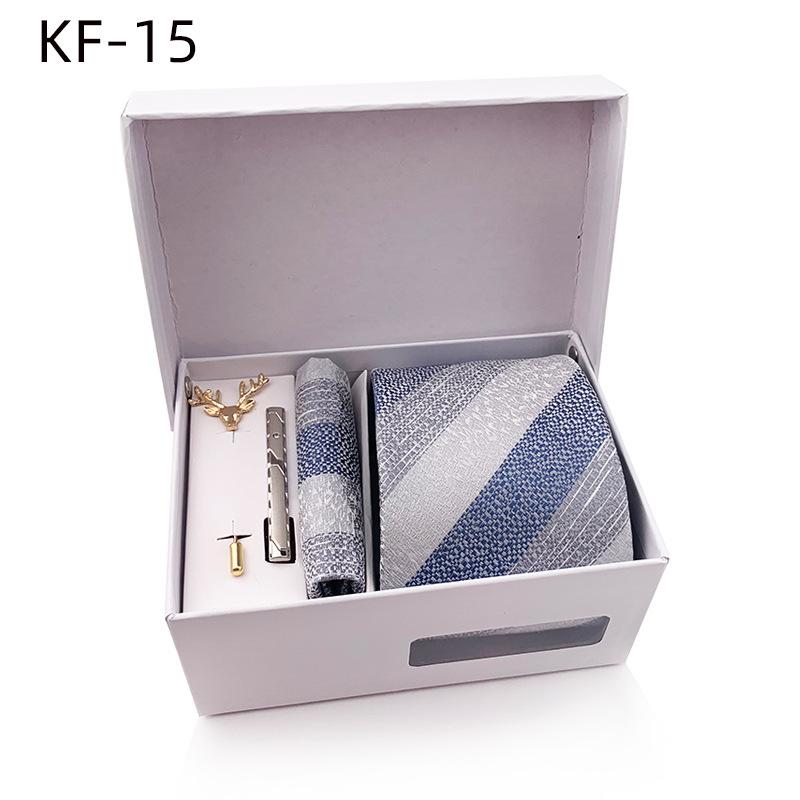 Pánská dárková krabička s pruhovanou kravatou, 6dílná sada, manžety na kapesní ručník na kravatu