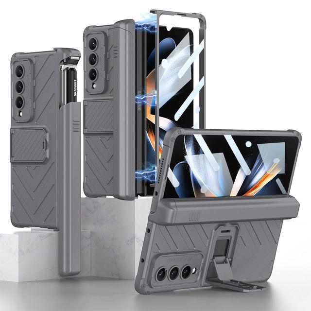 Pouzdro na pero Magnetic Folding Armor Slide pro Samsung Galaxy Z Fold 4 5g s nastavitelným držákem Plný ochranný kryt proti pádu