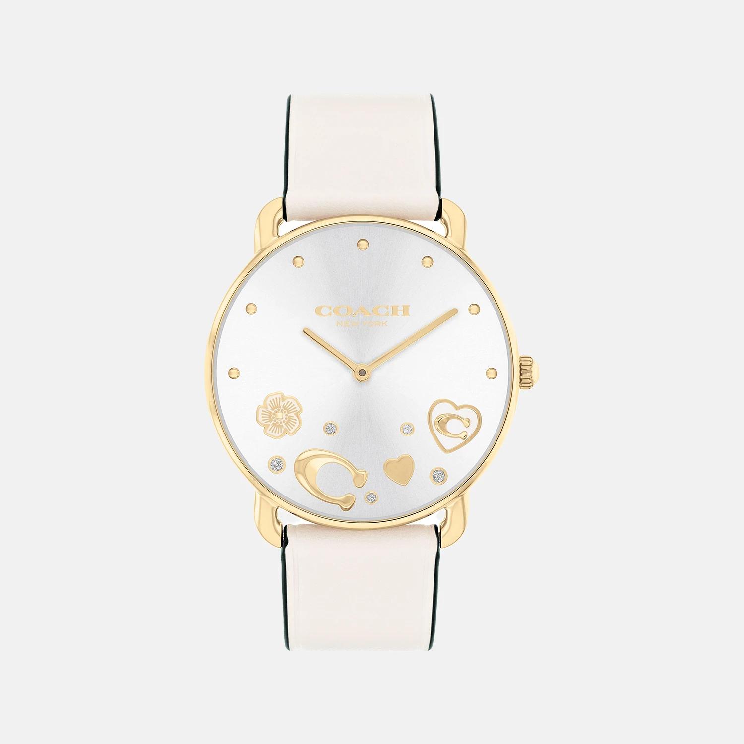 Часы COACH Elliot Белая Кожа Белый Солнечный Циферблат 36 мм – 14504294