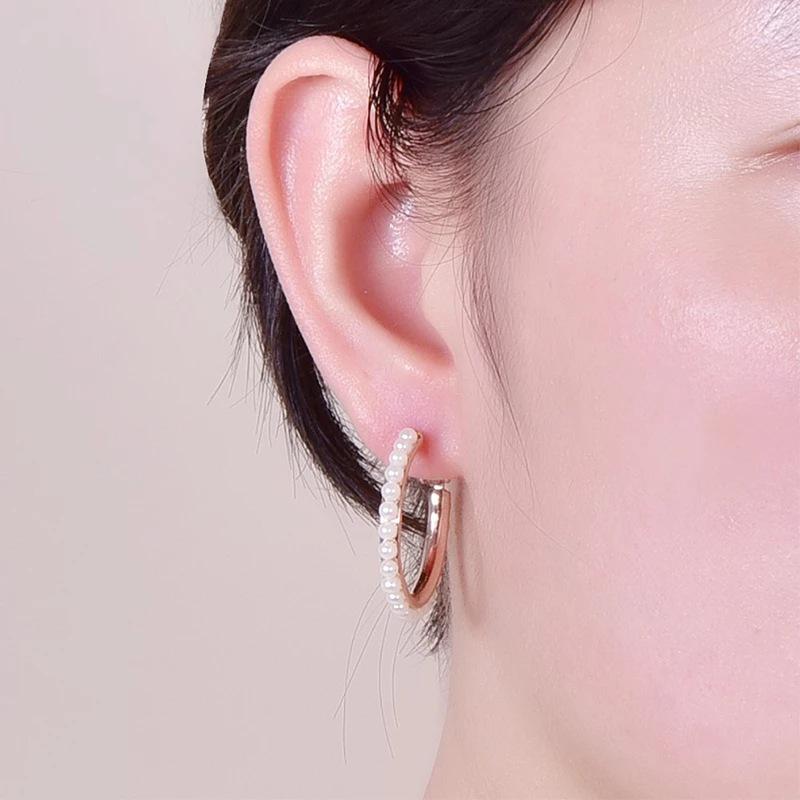 Elegant C-Shaped Gold-Plated Imitation Pearl Earrings with 925 Silver Post for Women