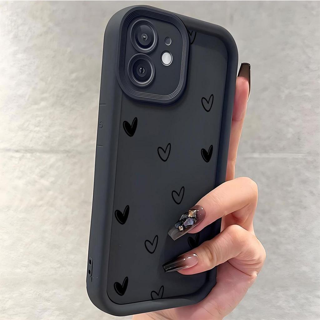 Custodia Nera a Cuore Scanalato per iPhone 14/15/16/17 Pro Max