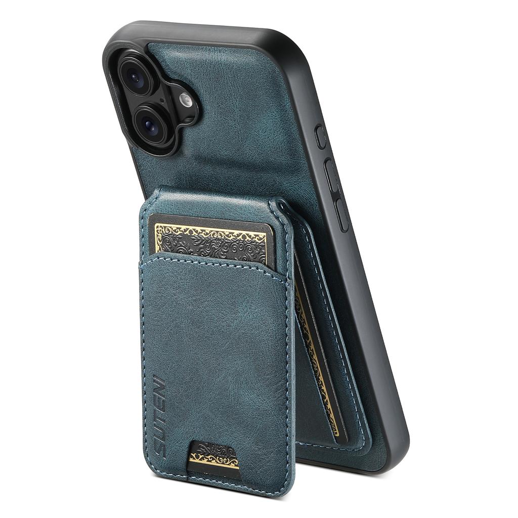 SUTENI H02 For iPhone 16 Case Waxy Texture Leather+TPU Card Slots Kickstand Phone Cover