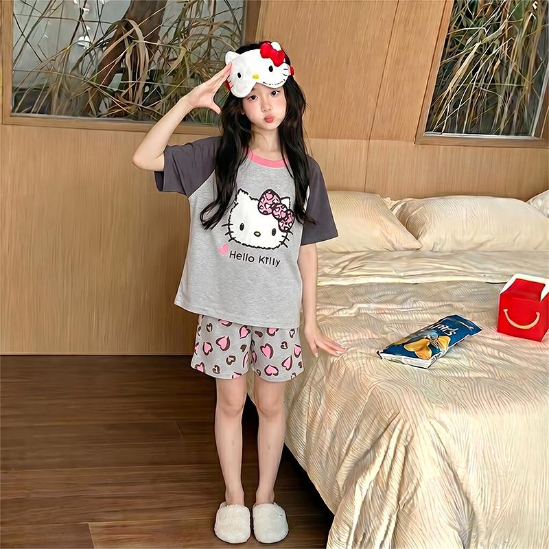 Kids' Summer Cartoon Pajama Set - Short Sleeve & Shorts for Girls