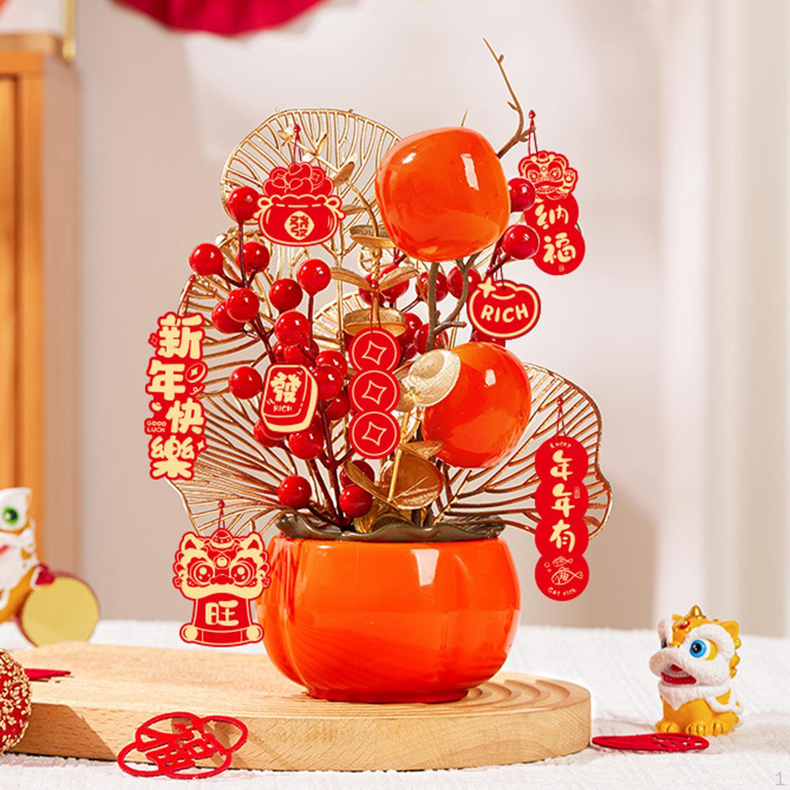 

Украшение на китайский лунный год Искусственный букет цветов Поддельное ведро в горшке для Persimmon