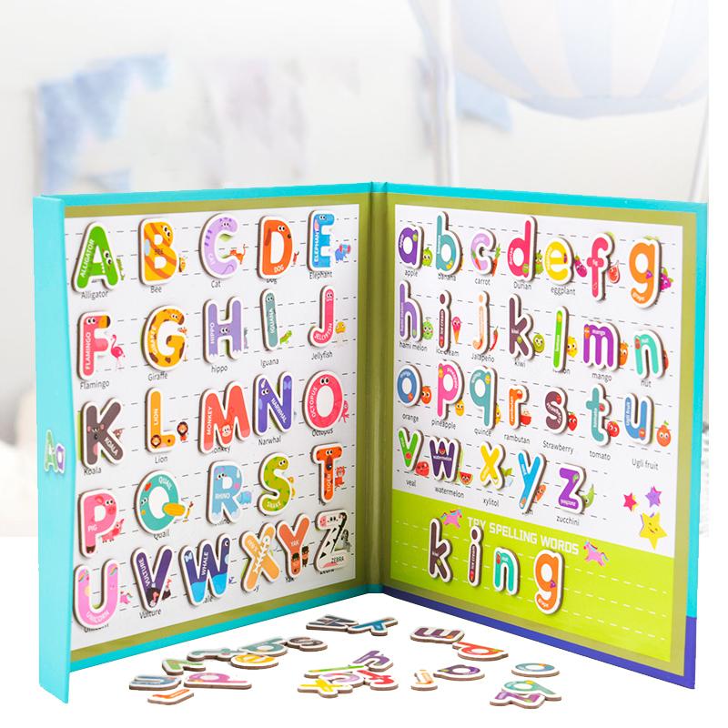 Montessori Busy Quiet Book Angličtina Magnetická písmena Párovací cvičení Karta Puzzle Hry na hláskování Vzdělávací hračky pro raný vývoj dětí Dárky