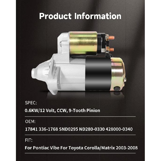 OCPTY Starter Starters Compatible 17841 SND0295 for Pontiac Vibe for Toyota Corolla/Matrix 2003 2004 2005 2006 2007 2008 1.8L