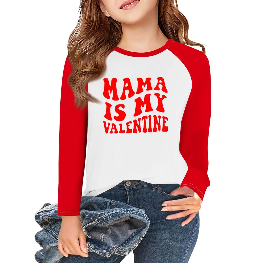 Dívčí trička s dlouhým rukávem Love na Valentýna Dětské podzimní topy Kulatý výstřih Základní trička 5-14 let