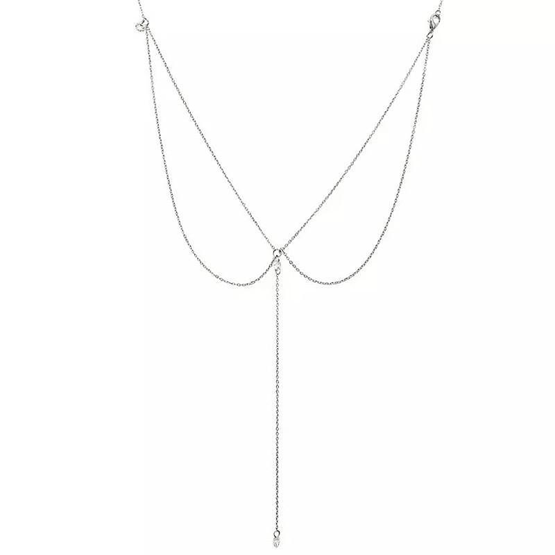 Accessories, fashionable and sexy backless necklace women's body chain, simple rhinestone pendant back chain