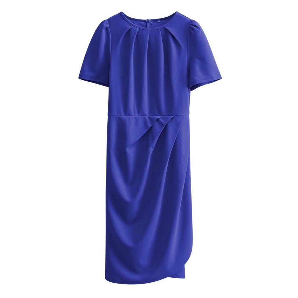 Women's Solid Color Summer Temperament Commuter Crew Neck Short Sleeve Mediumn Long Dress