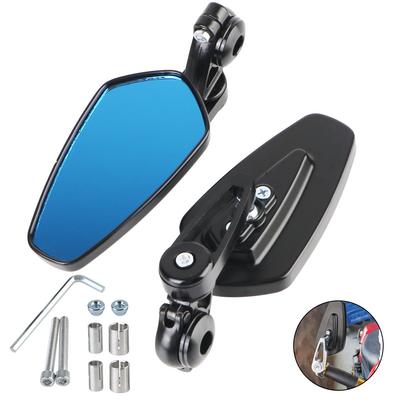 Motorcycle Rearview Mirrors Blue Glass For 7/8" 22mm Handlebar Handle Bar End Side Mirror 360° Rotating Wide Angle Anti-glare