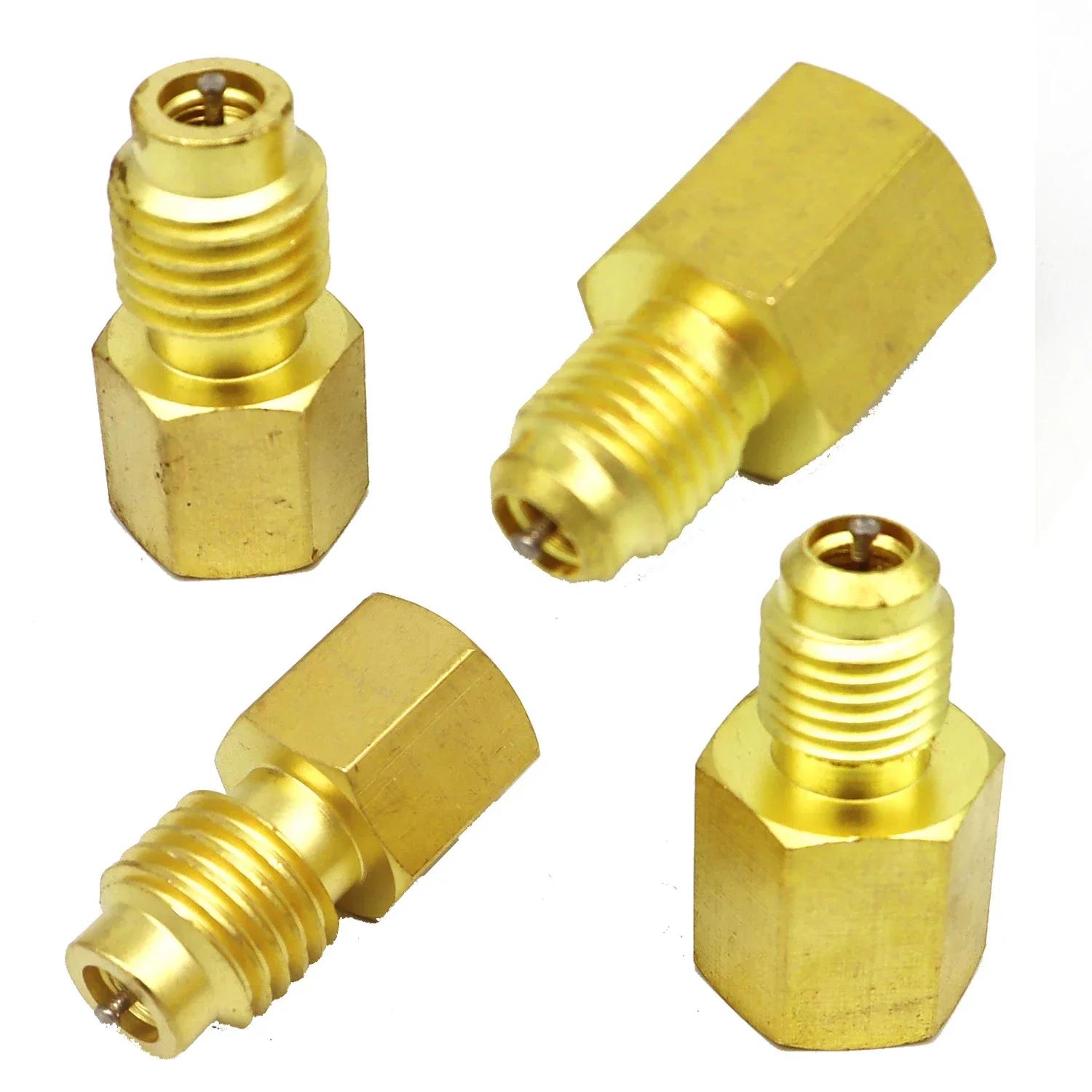 

Set of 4 R134A Brass Refrigerant Tank Adapters, converted to R12 fitting, 1/2 female and 1/4 flare male adapter spools