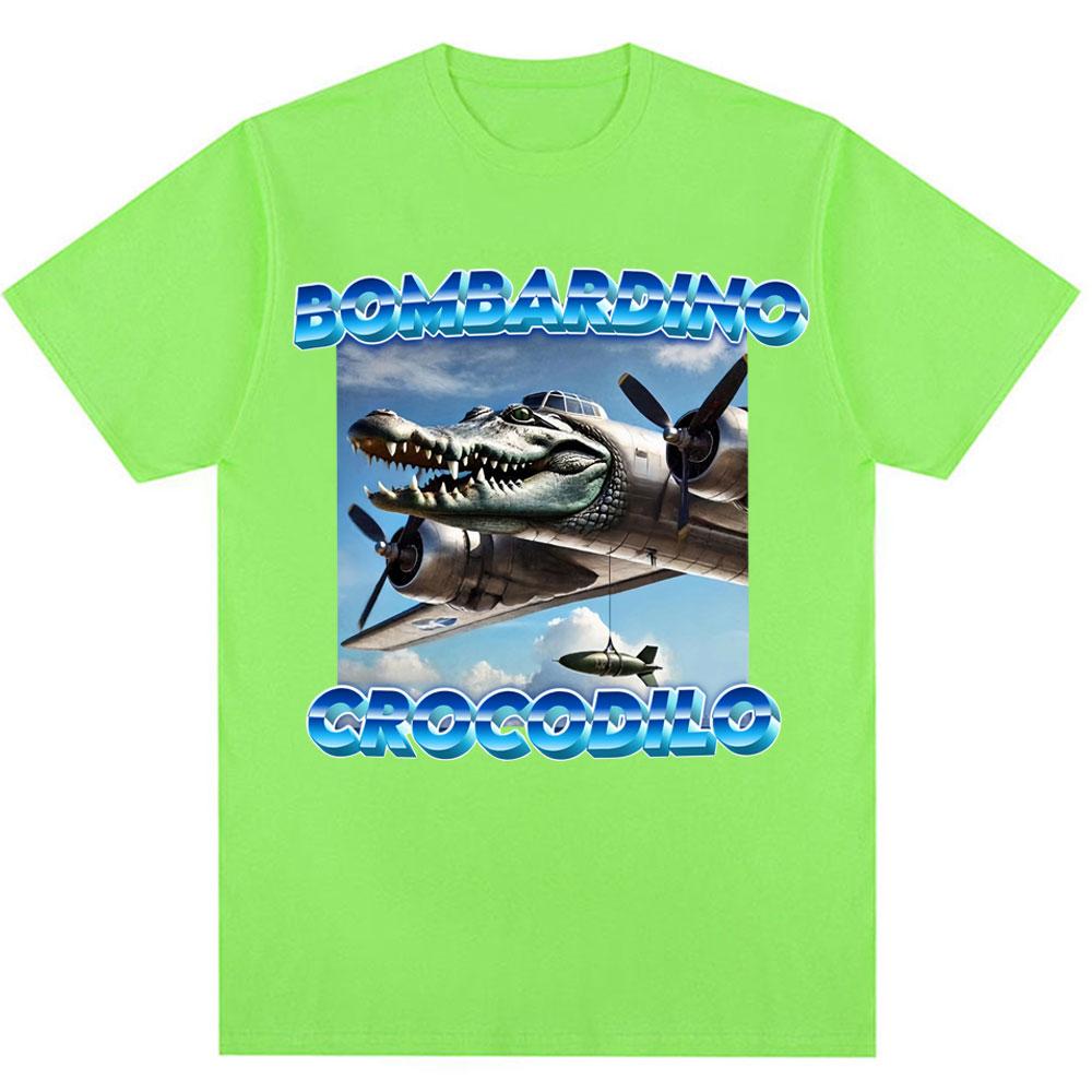 Bombardiro Krokodil Gator Lustiges Meme T-Shirt Humor Italienischer Hirnfraß Vintage Neuheit Geschenk T-Shirts Mode Locker Baumwoll T-Shirts
