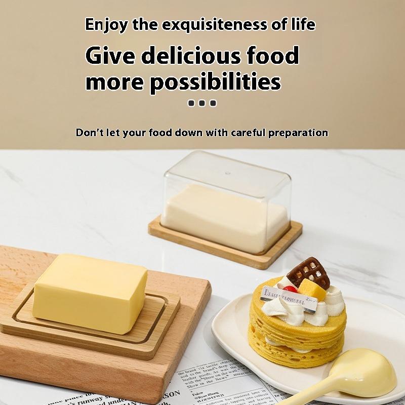 Countertop Bamboo Butter Dish Plate With Transparent Acrylic Lid Kitchen Storage Butter Container Box Butter Tableware